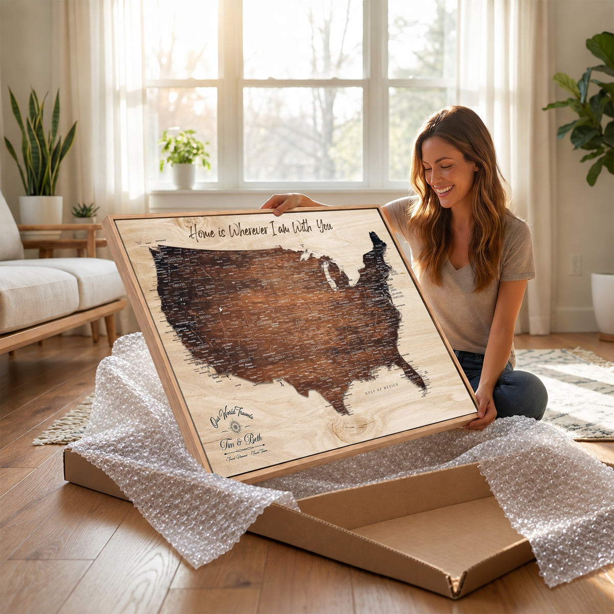 16274332-_Poster-30x20 - Personalized Beige Push Pin USA Map Canvas Print, 50 State Bucket List Map, Home Office and Entryway Decor