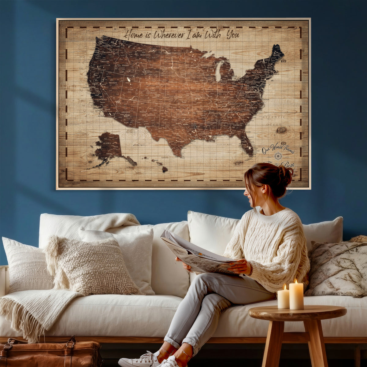 19102499U-MGV-CV-36X24 - Personalized USA Push Pin Travel Map Canvas for Adventure Wall Decor