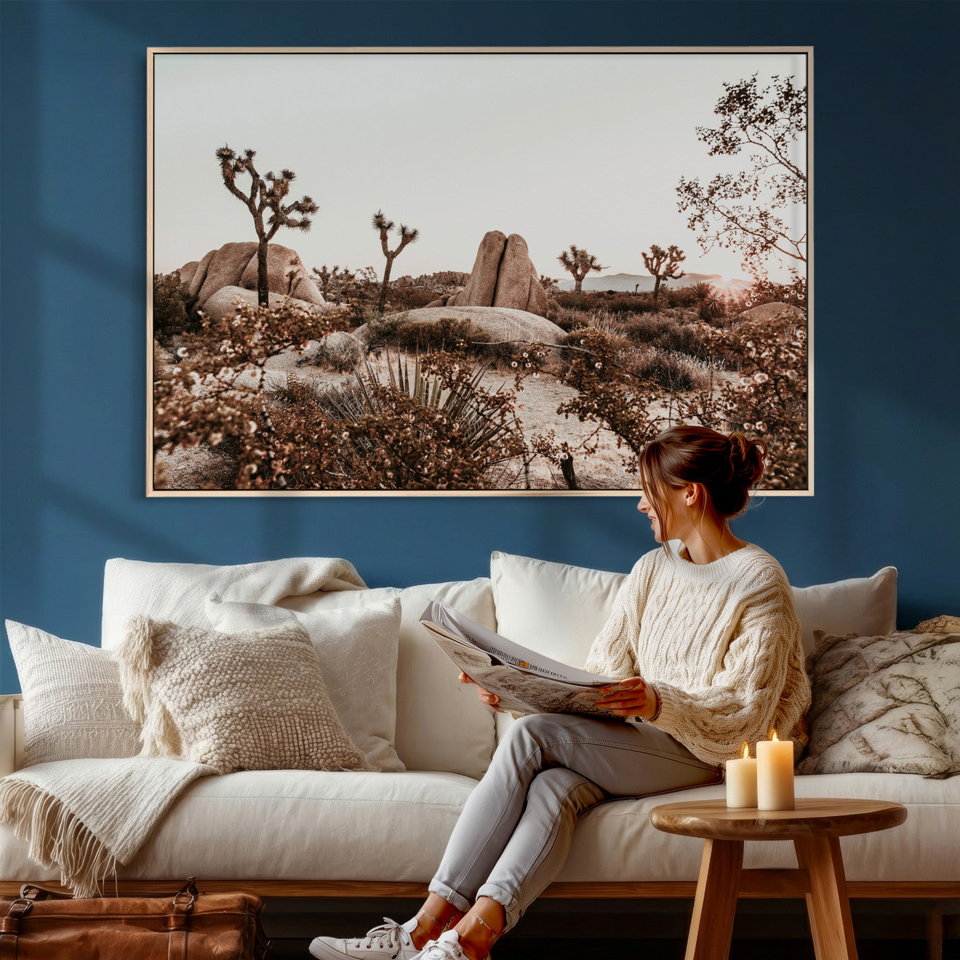75778944-MGV-CV-36X24 - Joshua Tree Desert Canvas Wall Art Print | Desert Landscape Photography, Boho Southwest Wall Decor, Nature Canvas - Ready to Hang