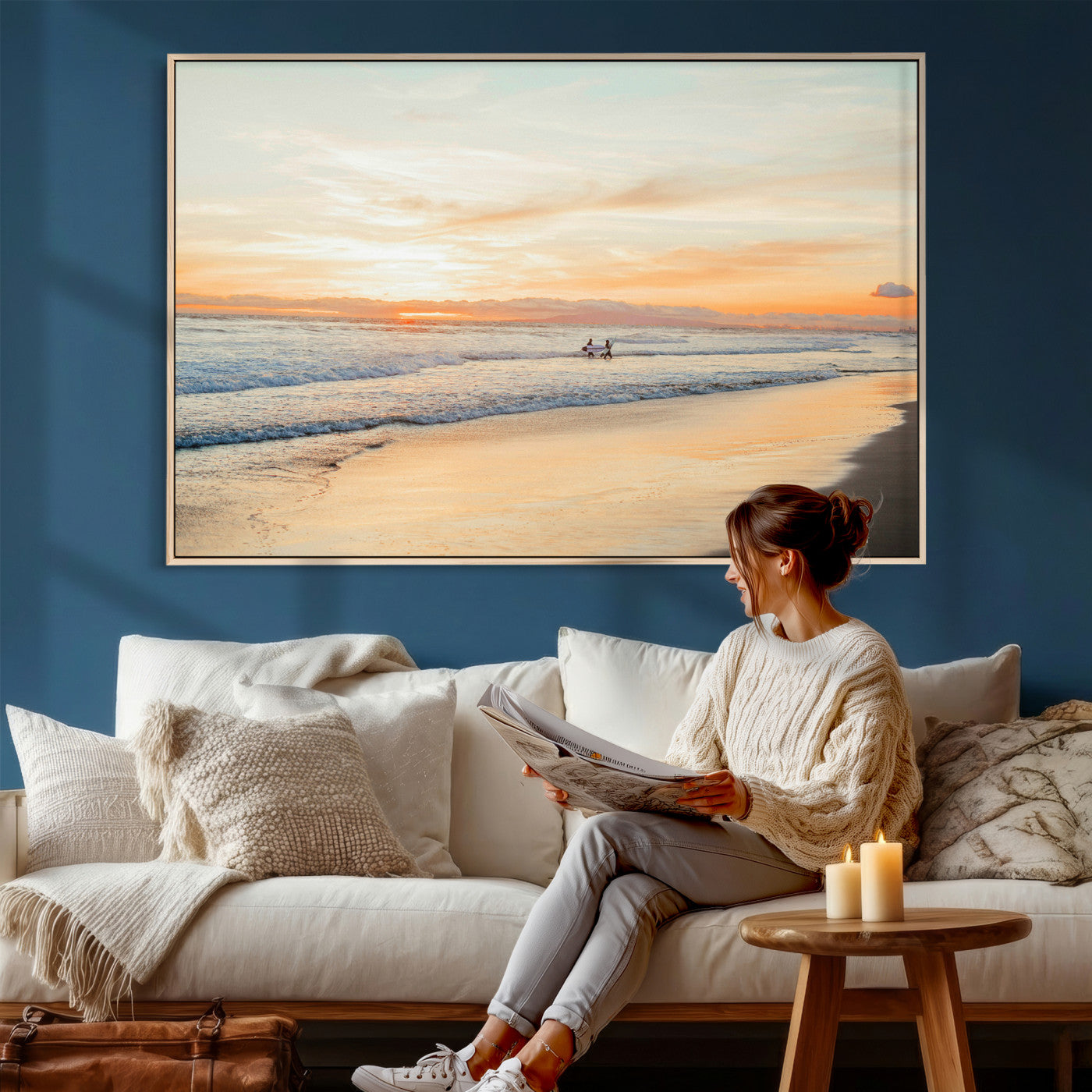 38131619-MGV-CV-36X24 - Beach Sunset Canvas Wall Art Print | Ocean Waves Landscape, Coastal Photography, Seascape Wall Decor, Ready to Hang