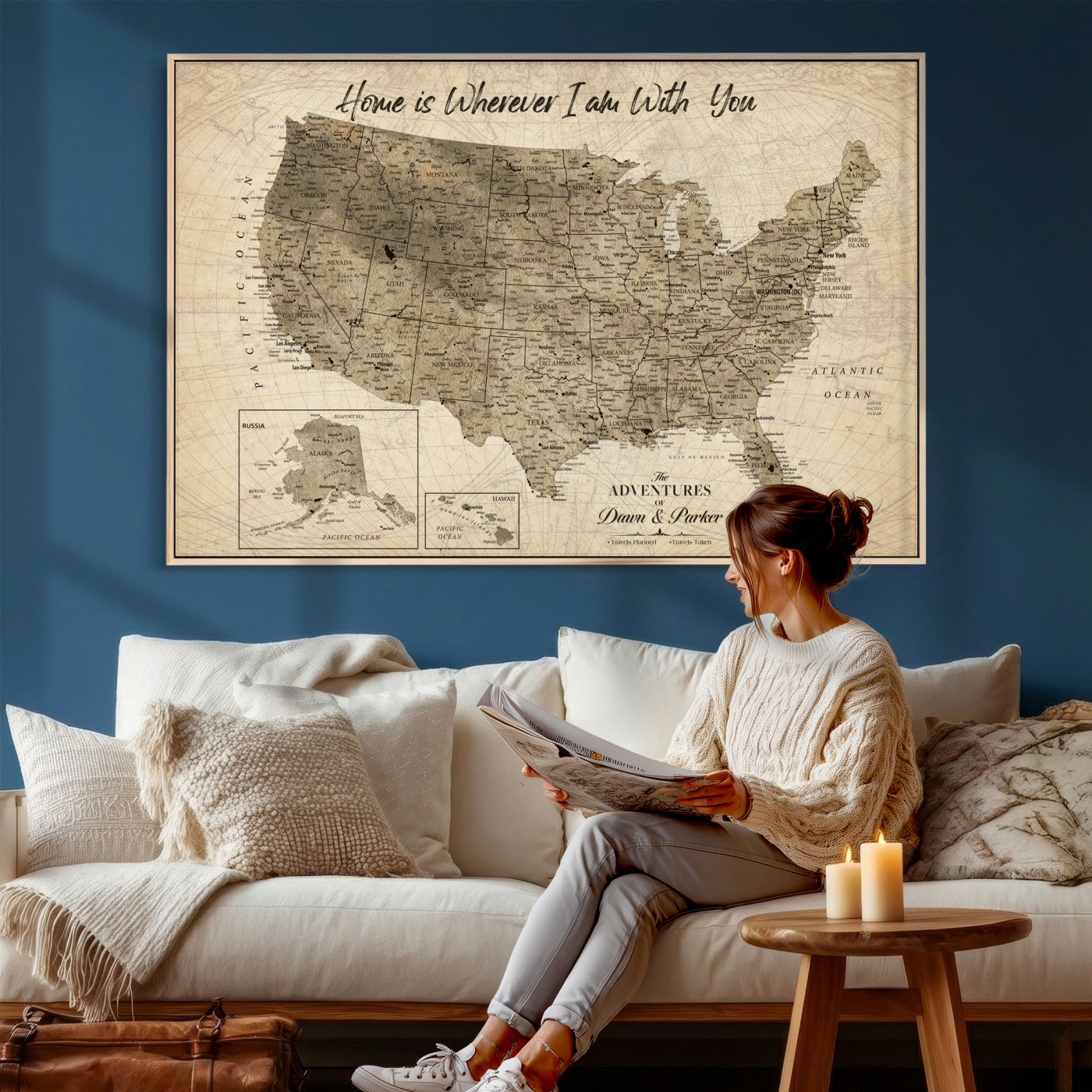 25440520-MGV-CV-36X24 - Personalized United States Map Canvas Wall Art with Push Pins Detailed