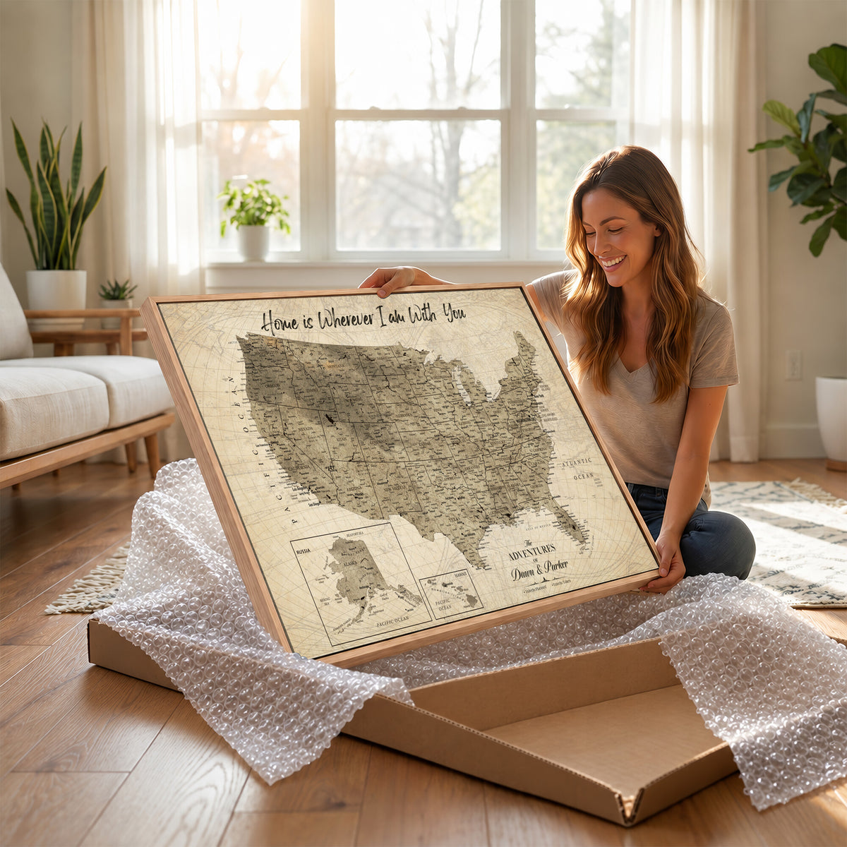 25440520-MGV-CV-36X24 - Detailed Personalized Push Pin United States Map Wall Art, States Visited Map, Office and Hallway Decor