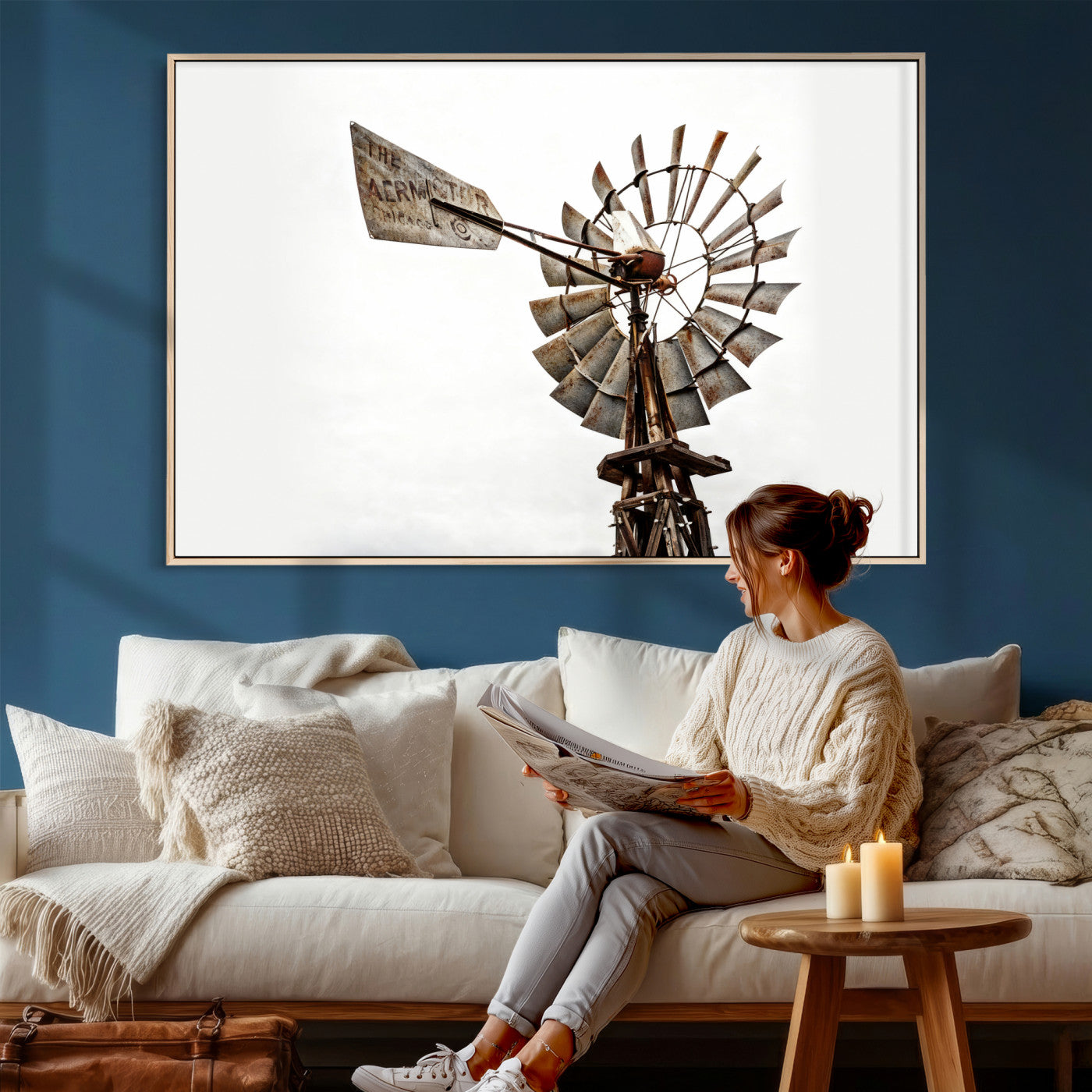 99806928-MGV-CV-36X24 - Rustic Farmhouse Windmill Canvas Wall Art Vintage Western Farmhouse Print