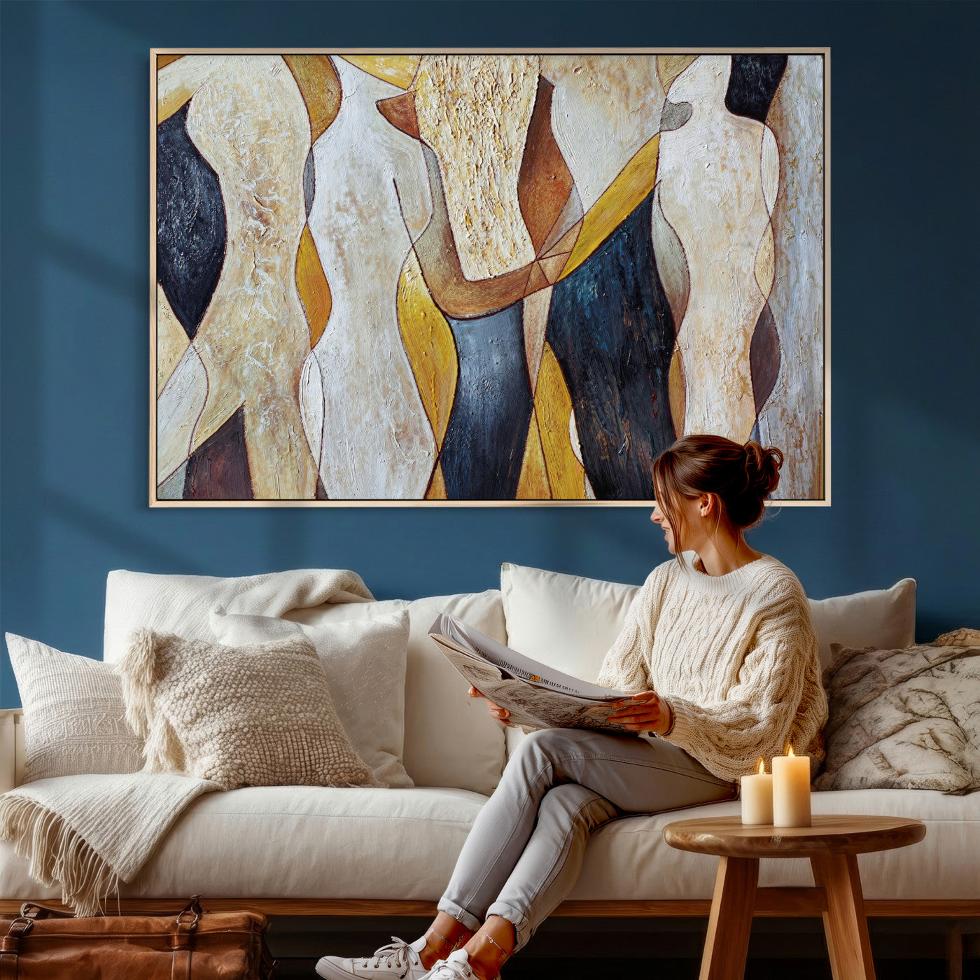 96079939-MGV-CV-36X24 - Mid Century Modern Figurative Canvas Wall Art Abstract Cubist Painting Print