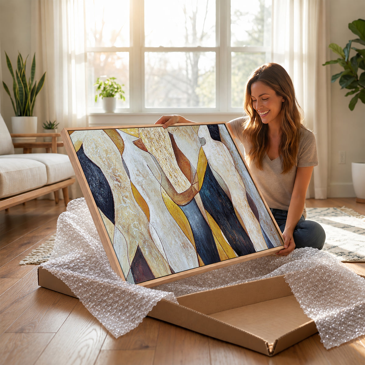 96079939-MGV-CV-36X24 - Mid Century Modern Figurative Canvas Wall Art Abstract Cubist Painting Print