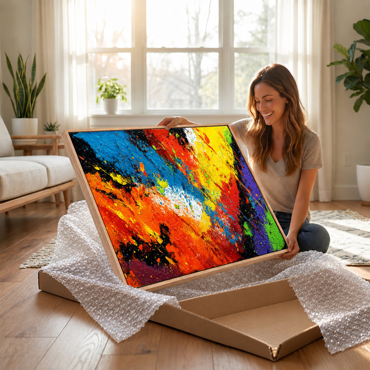 74888753-MGV-CV-36X24 - Vibrant Blue Abstract Canvas Wall Art Colorful Painterly Oil Painting Style Print