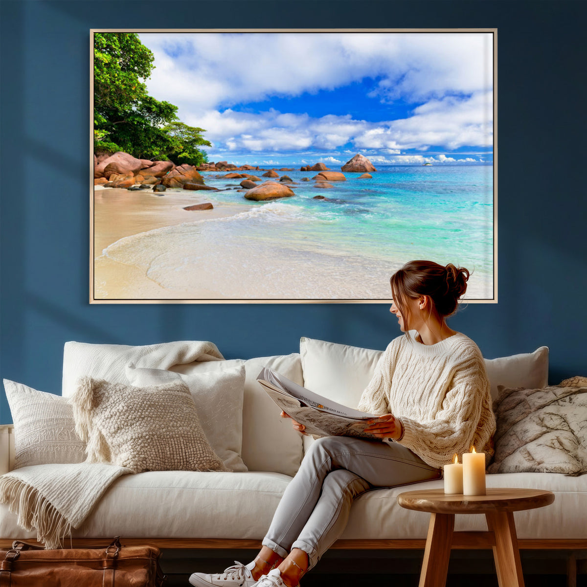 81980382-MGV-CV-36X24 - Seychelles Beach Canvas Wall Art - Anse Intendance Turquoise Ocean Print