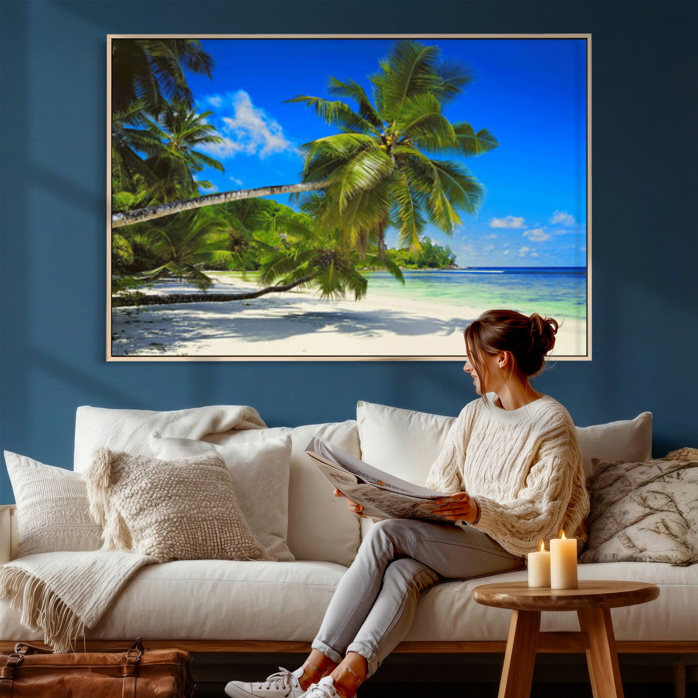 20475280-MGV-CV-36X24 - Tropical Island Coconut Palm Trees Wall Art Canvas Print - Turquoise Beach Print for Nautical Home Decor