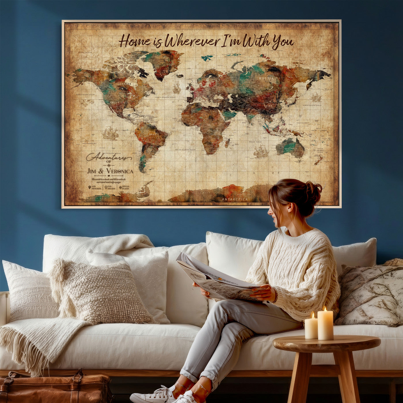 48389322-MGV-CV-36X24 - Custom Push Pin World Map Canvas Print – Personalized Travel Map Wall Art