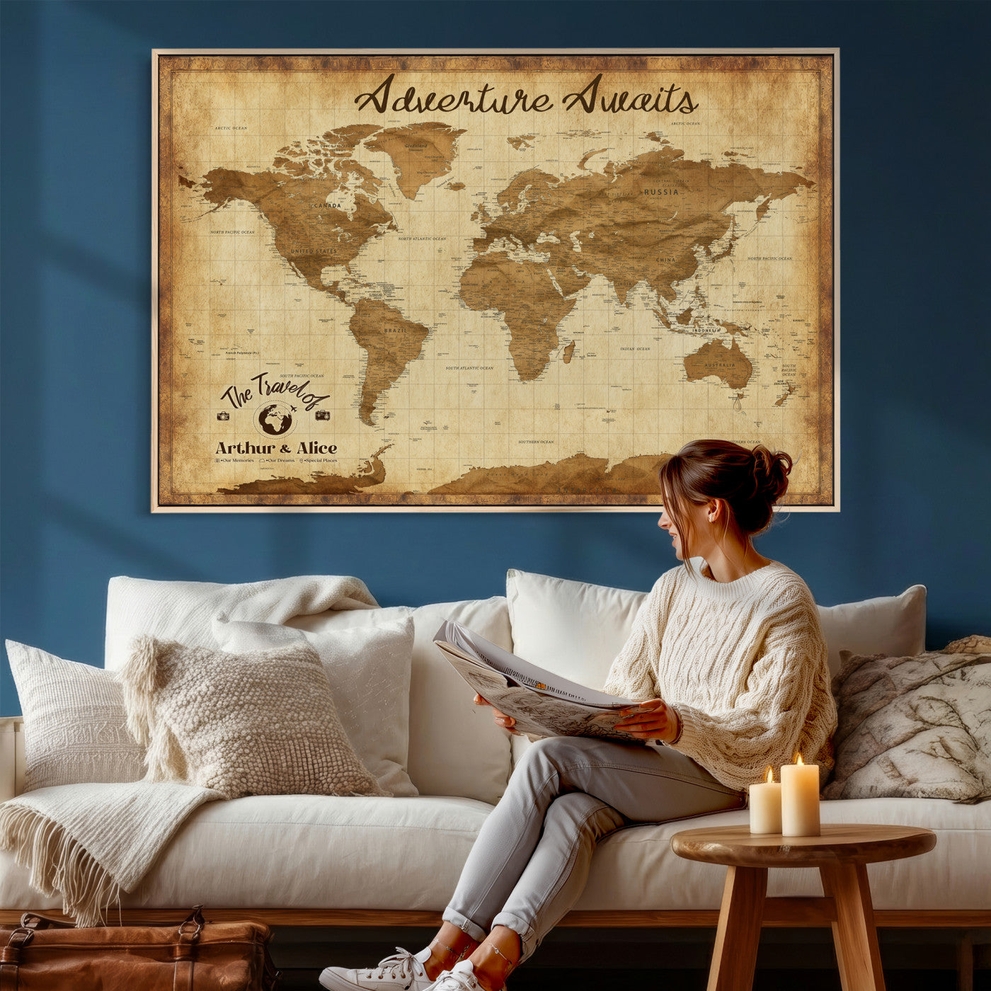 43427501-MGV-CV-36X24 - Custom Push Pin World Map Canvas Print – Personalized Travel Map Wall Art