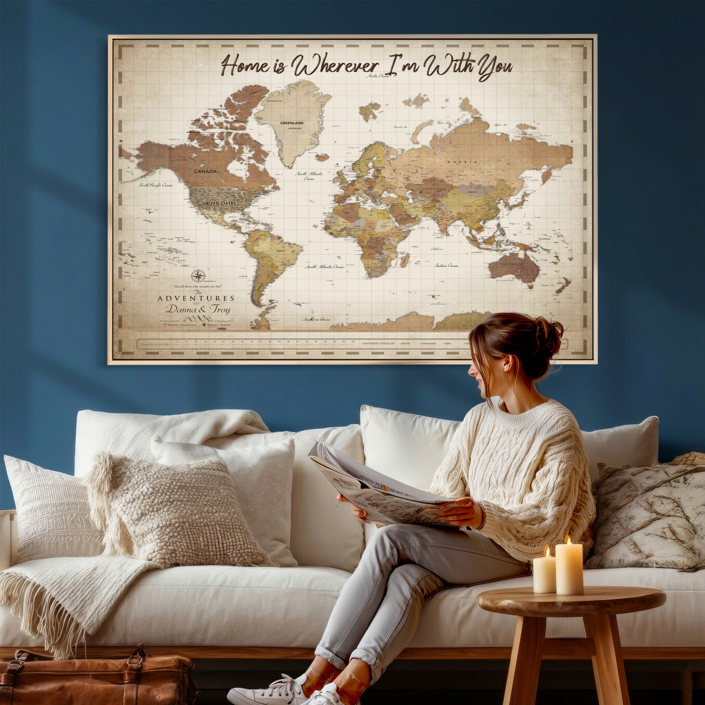33352020-MGV-CV-36X24 - Custom Push Pin World Map Canvas Print – Personalized Travel Map Wall Art