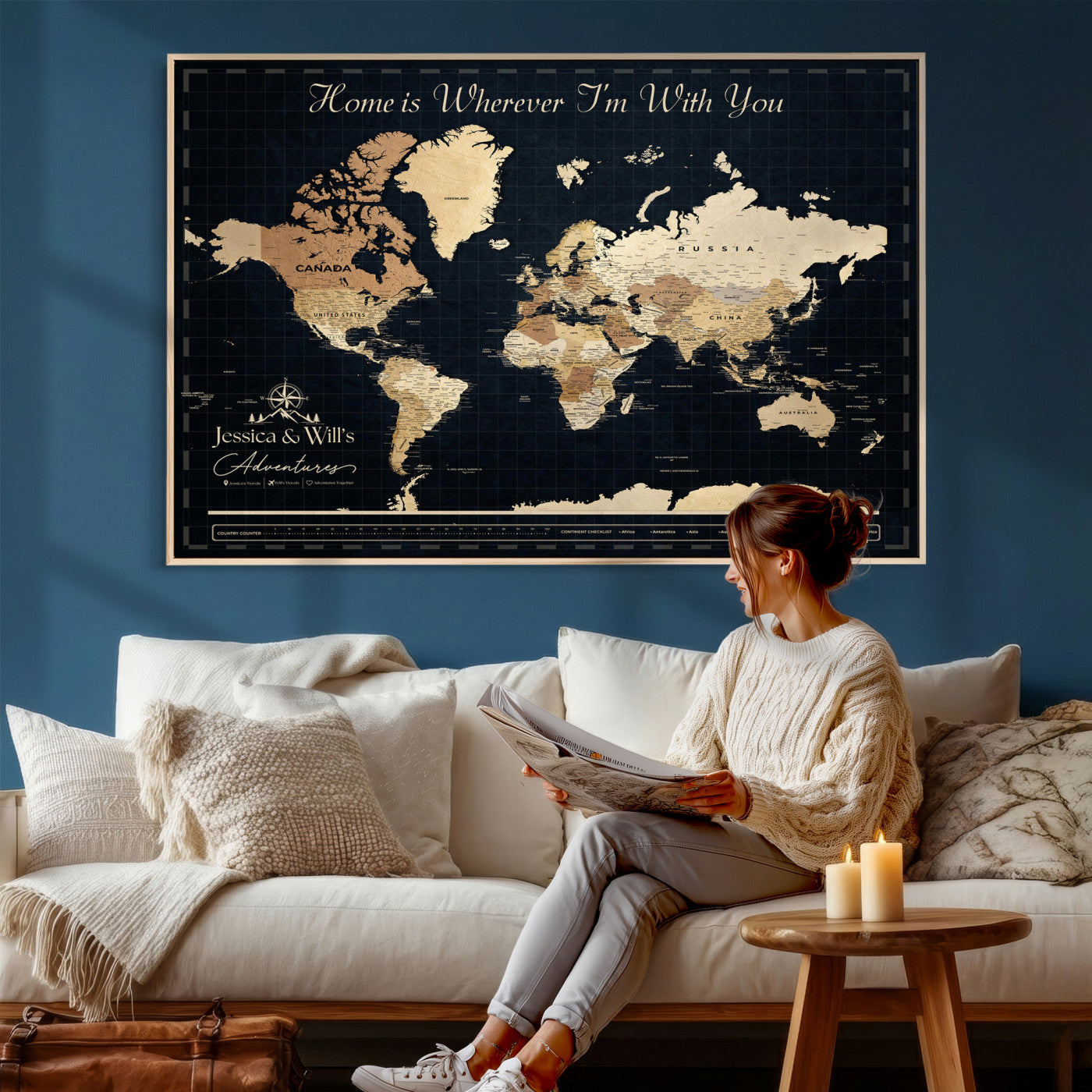 83786806-MGV-CV-36X24 - Custom Push Pin World Map Canvas Print – Personalized Travel Map Wall Art
