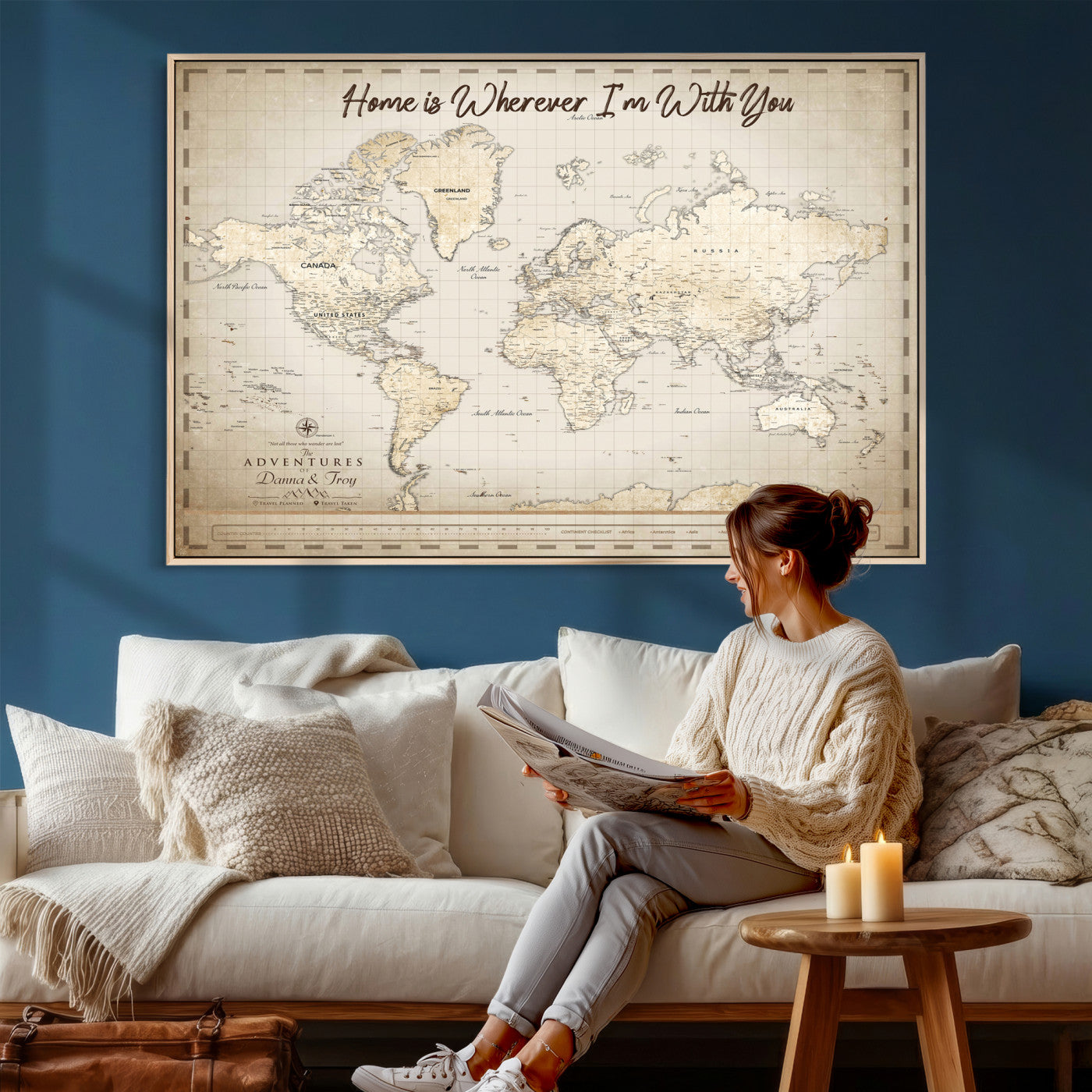 40086720-MGV-CV-36X24 - Custom Push Pin World Map Canvas Print – Personalized Travel Map Wall Art