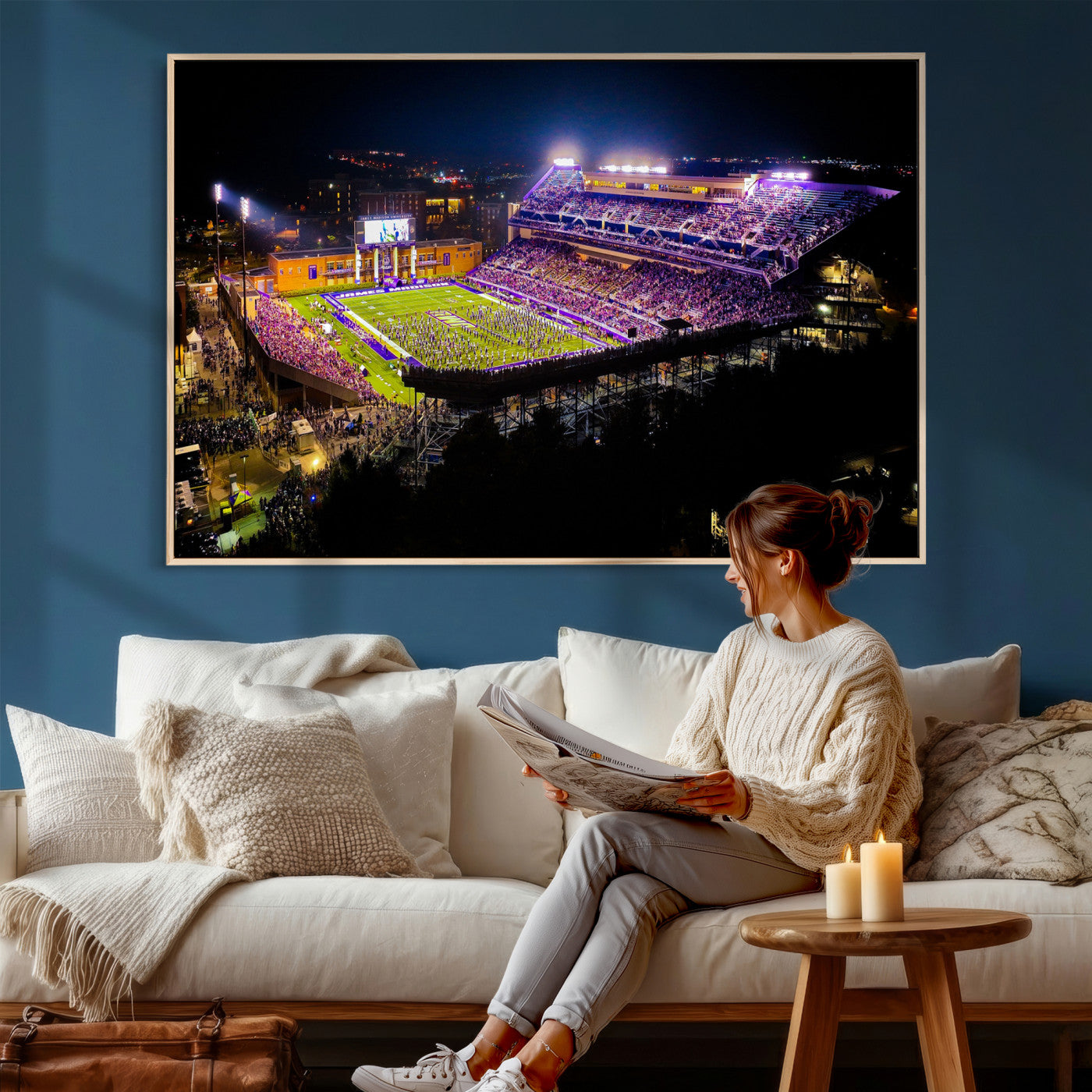 400867JMU2-MGV-CV-36X24 - JMU Stadium Wall Art Canvas Print for Game Room Decor - James Madison University Stadium