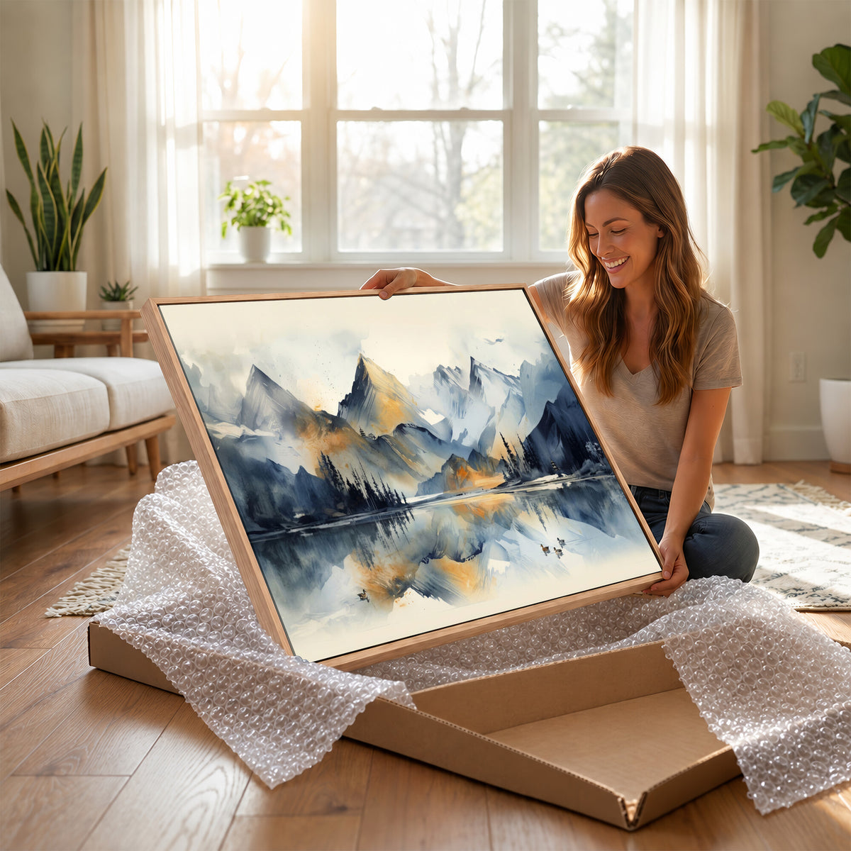 10196184T-MGV-CV-36X24 - Lake Abstract Mountain Wall Art Canvas Print