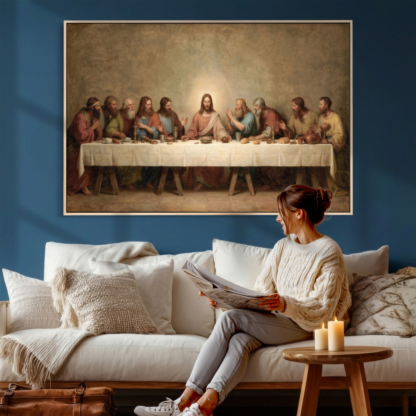 50761248-MGV-CV-36X24 - The Last Supper of Jesus Christ Wall Art Canvas Print - Classical Christian Faith Home Decor