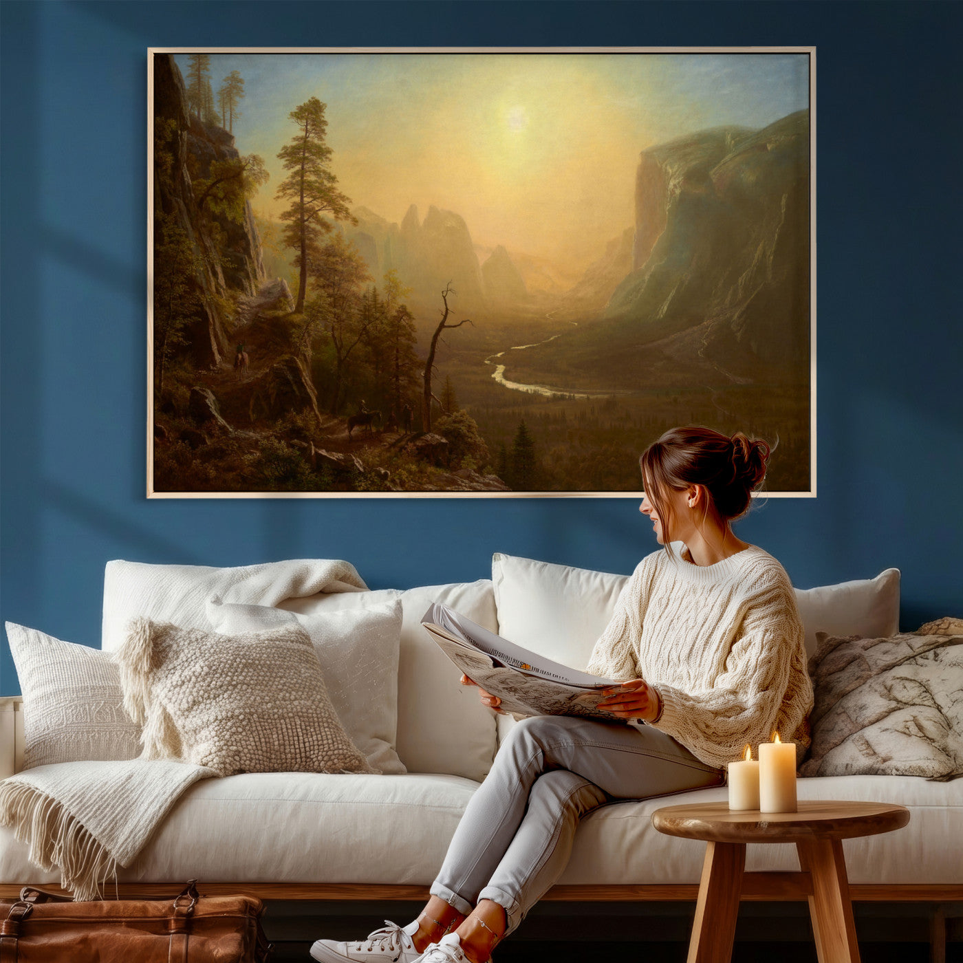 32350988-MGV-CV-36X24 - Albert Bierstadt Among the Sierra Nevada California Yosemite Wall Art Canvas Print, Classic Fine Art Painting Print