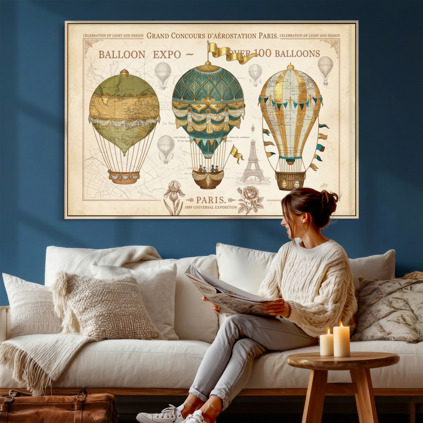 31530449-MGV-CV-36X24 - Kimberly Allen Paris Balloon Expo Wall Art Canvas Print, Vintage 1889 French Hot Air Balloon Poster