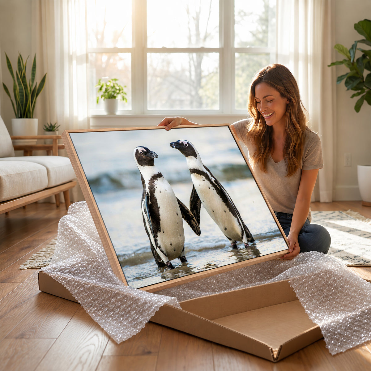 64870405-MGV-TP-30X20 - African Penguins Boulders Beach Wall Art Canvas Print, Cute Penguin Couple Photo Print