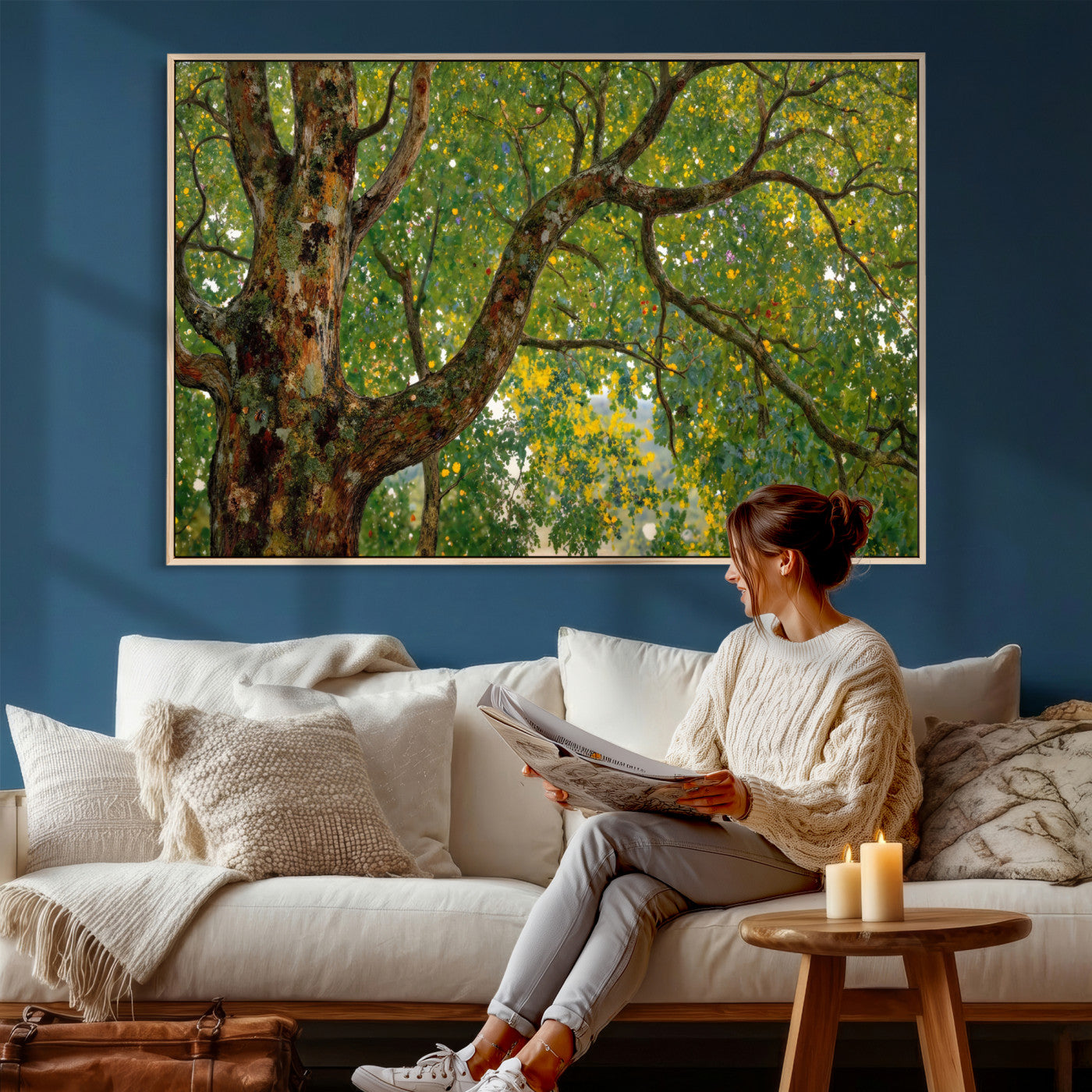 23663535-MGV-CV-36X24 - Vintage Summer Forest Green Tree Wall Art Canvas Print, Lush Leaves Impressionist Painting Print