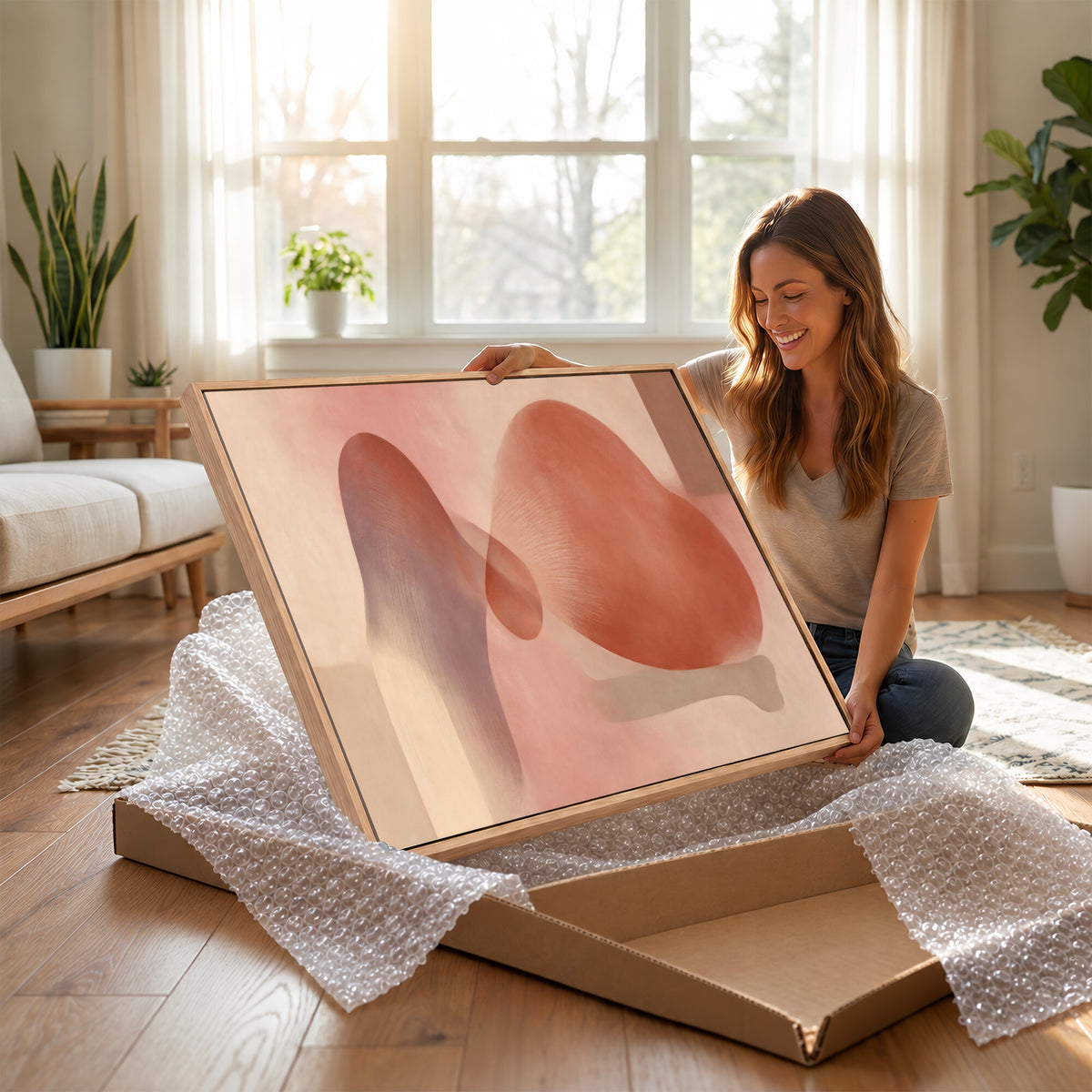 85110643-MGV-CV-36X24 - Vinna Begin Calin Biomorphic Abstract Wall Art Canvas Print, Terracotta Pink Organic Shapes