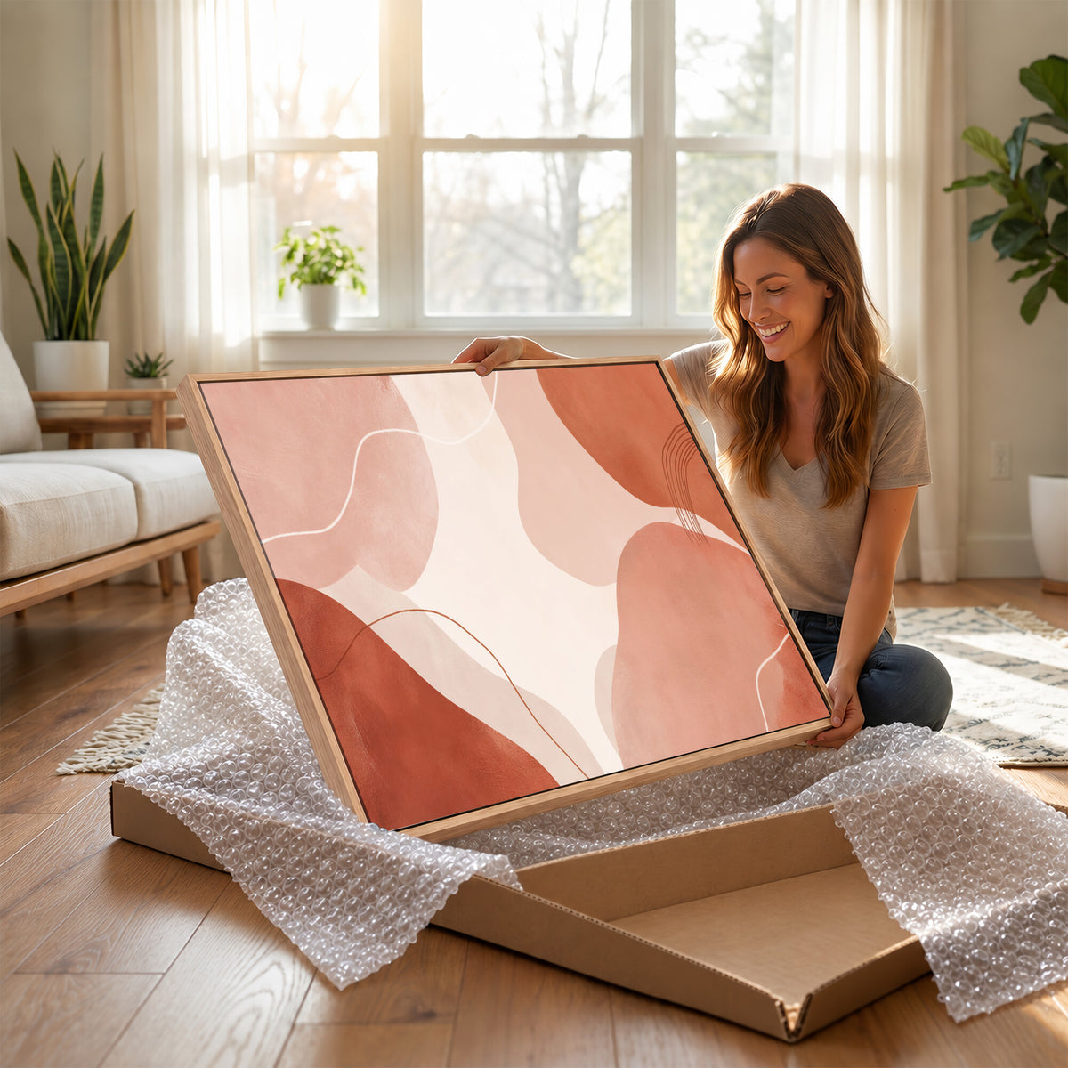 17685421-MGV-CV-36X24 - Abstract Boho Terracotta Wall Art Canvas Print, Mid Century Minimalist Painting Print