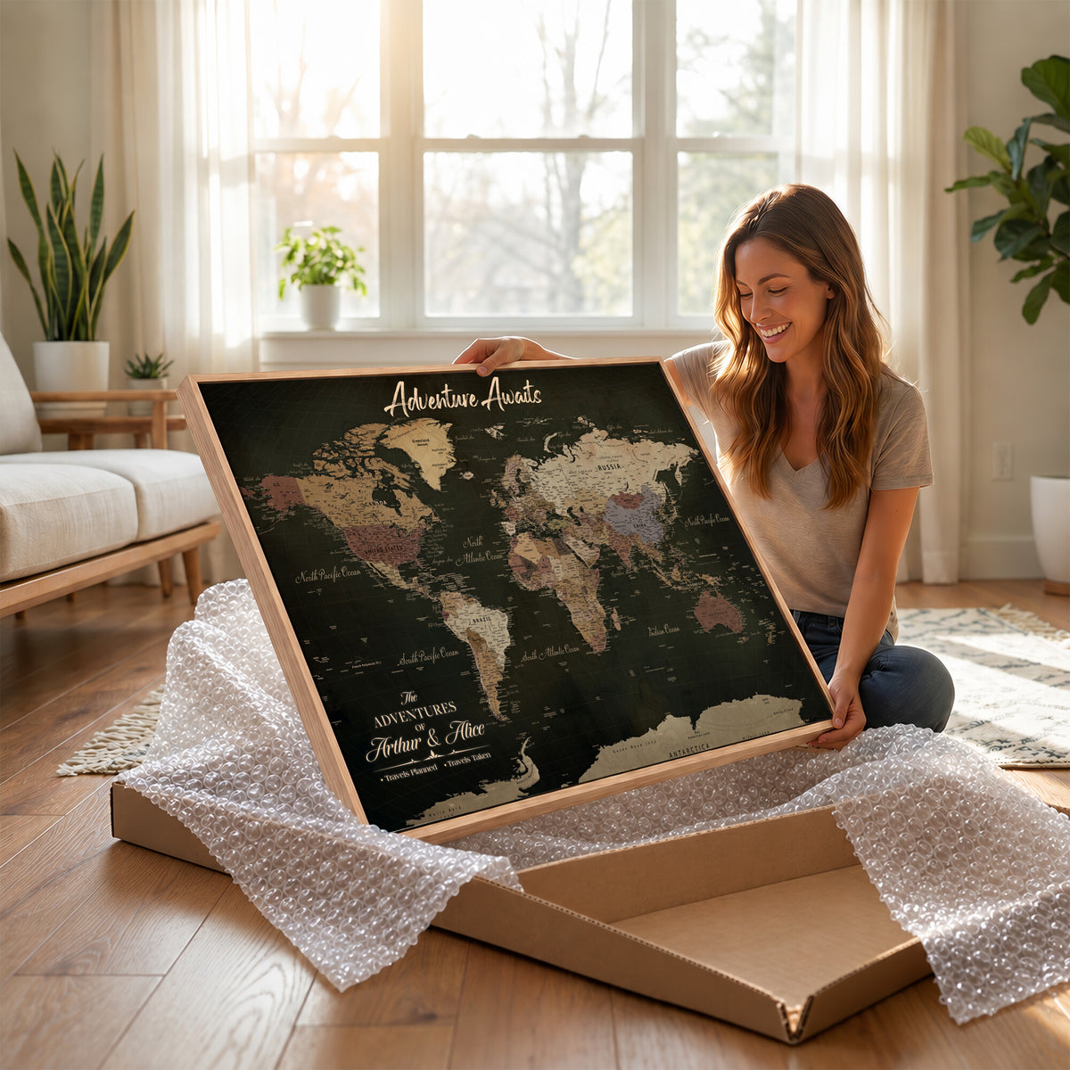 46935759-MGV-CV-36X24 - Custom Push Pin World Map Canvas | Personalized Travel Tracker | Wedding Anniversary Gift for Couples - Adventure Map Wall Art with Pins