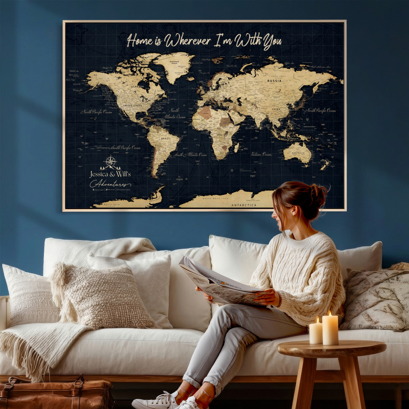 19542599-MGV-CV-36X24 - Custom Push Pin World Map Canvas | Personalized Travel Tracker | Wedding Anniversary Gift for Couples | Adventure Map Wall Art with Pins