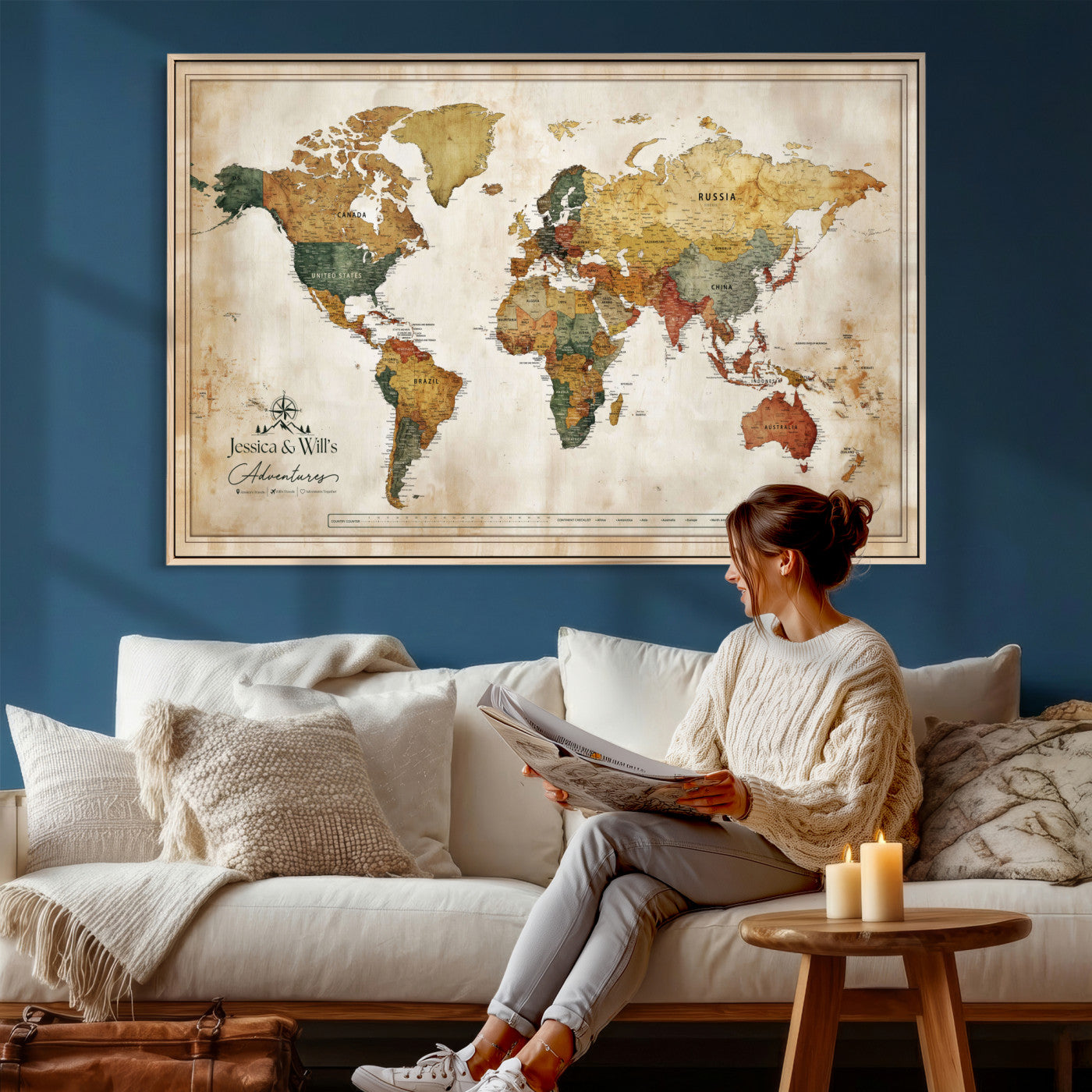 19542567-MGV-CV-36X24 - Custom Push Pin World Map Canvas | Personalized Travel Tracker | Wedding Anniversary Gift for Couples | Adventure Map Wall Art with Pins