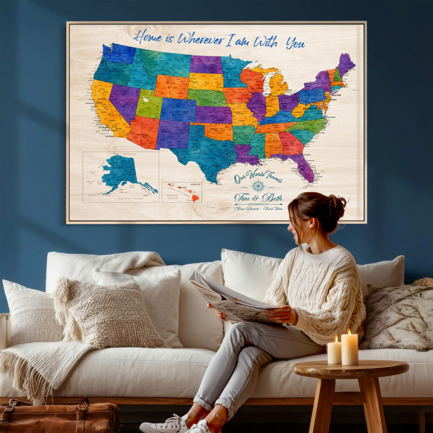 588510355-MGV-CV-36X24 - Personalized USA Push Pin Travel Map – Custom United States Map Wall Art