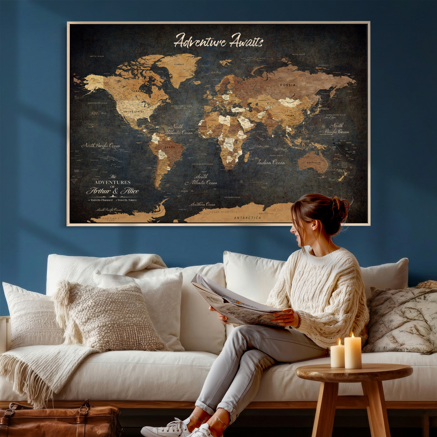 195425676576-MGV-CV-36X24 - Custom Push Pin World Map Canvas PRINT | Personalized Travel Tracker | Wedding Anniversary Gift