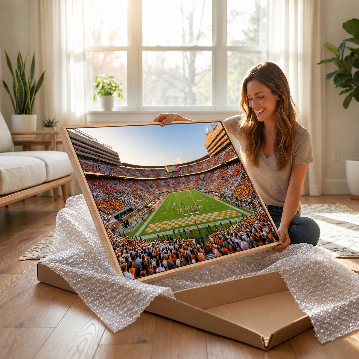 74509135-MGV-CV-36X24 - Framed Neyland Stadium Wall Art Canvas Print, Tennessee Volunteers Wall Decor