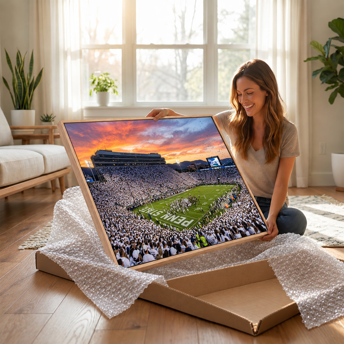 37057330-MGV-CV-36X24 - Panoramic Beaver Stadium Canvas Wall Art, Penn State Nittany Lions Stadium Print for Finished Basement