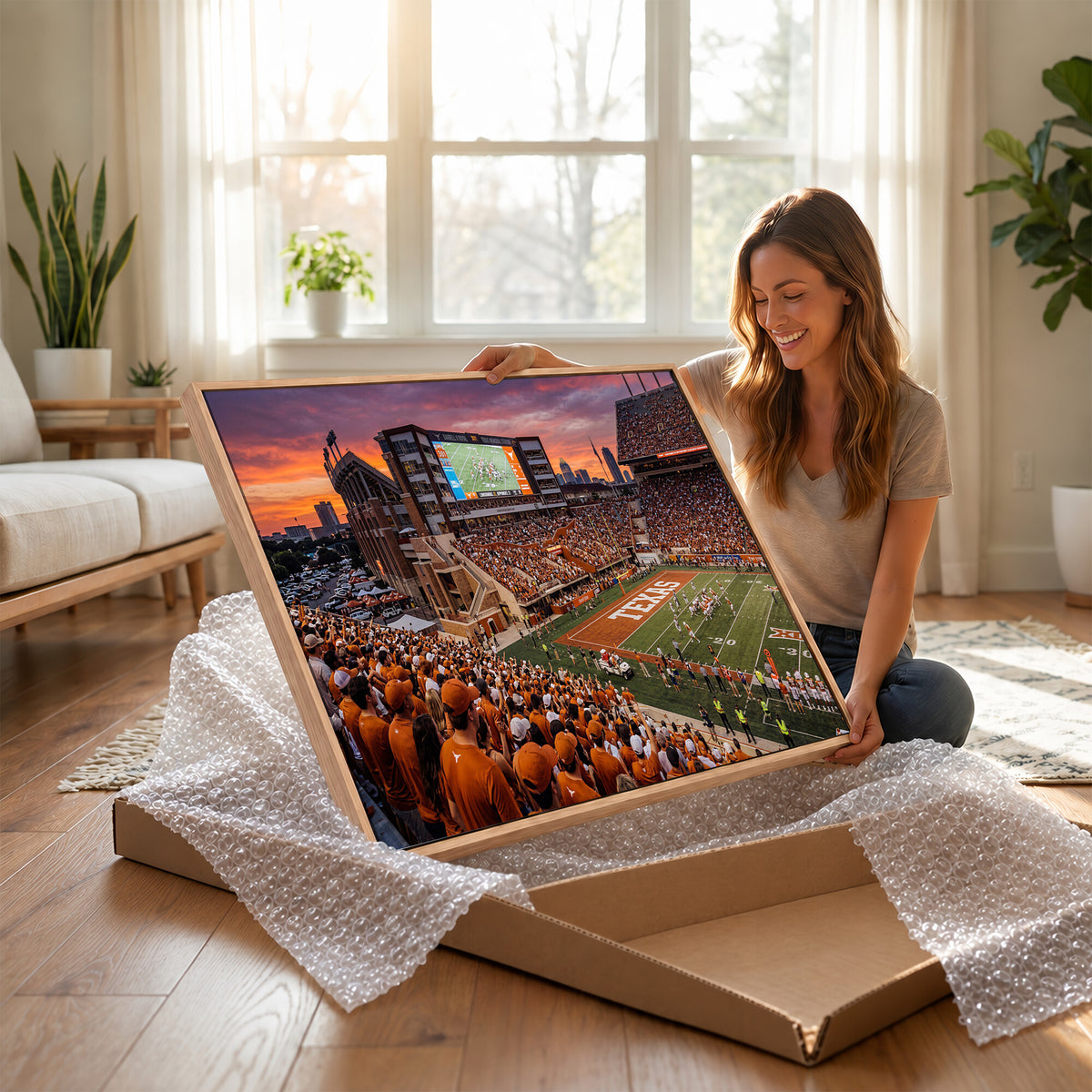 23743181-MGV-CV-36X24 - Texas Longhorns Wall Art Canvas Print, Texas Memorial Stadium in Austin Texas, Framed and Ready to Hang
