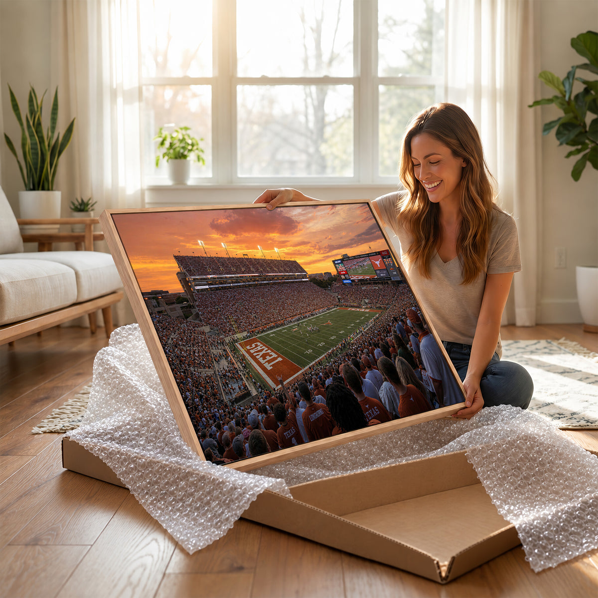 50466060-MGV-CV-36X24 - Extra Large Texas Memorial Stadium Canvas Wall Art, Texas Longhorns College Football Print for Home Bar