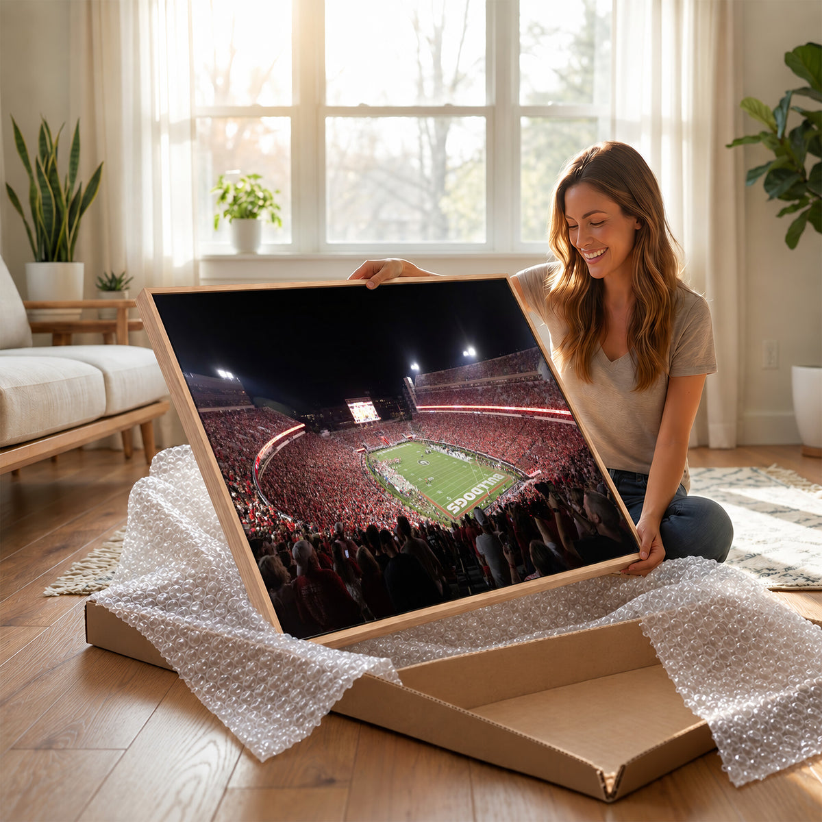 50587166-_Poster-30x20 - Sanford Stadium Georgia Bulldogs Canvas Print 3 Piece Framed Wall Art Extra Large Floating Frame Sports Poster Made in USA