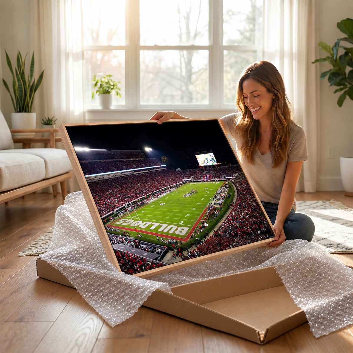 73520603-_Poster-30x20 - Georgia Bulldogs Sanford Stadium Canvas Print 3 Piece Framed Wall Art Extra Large Floating Frame Nature Poster Made in USA