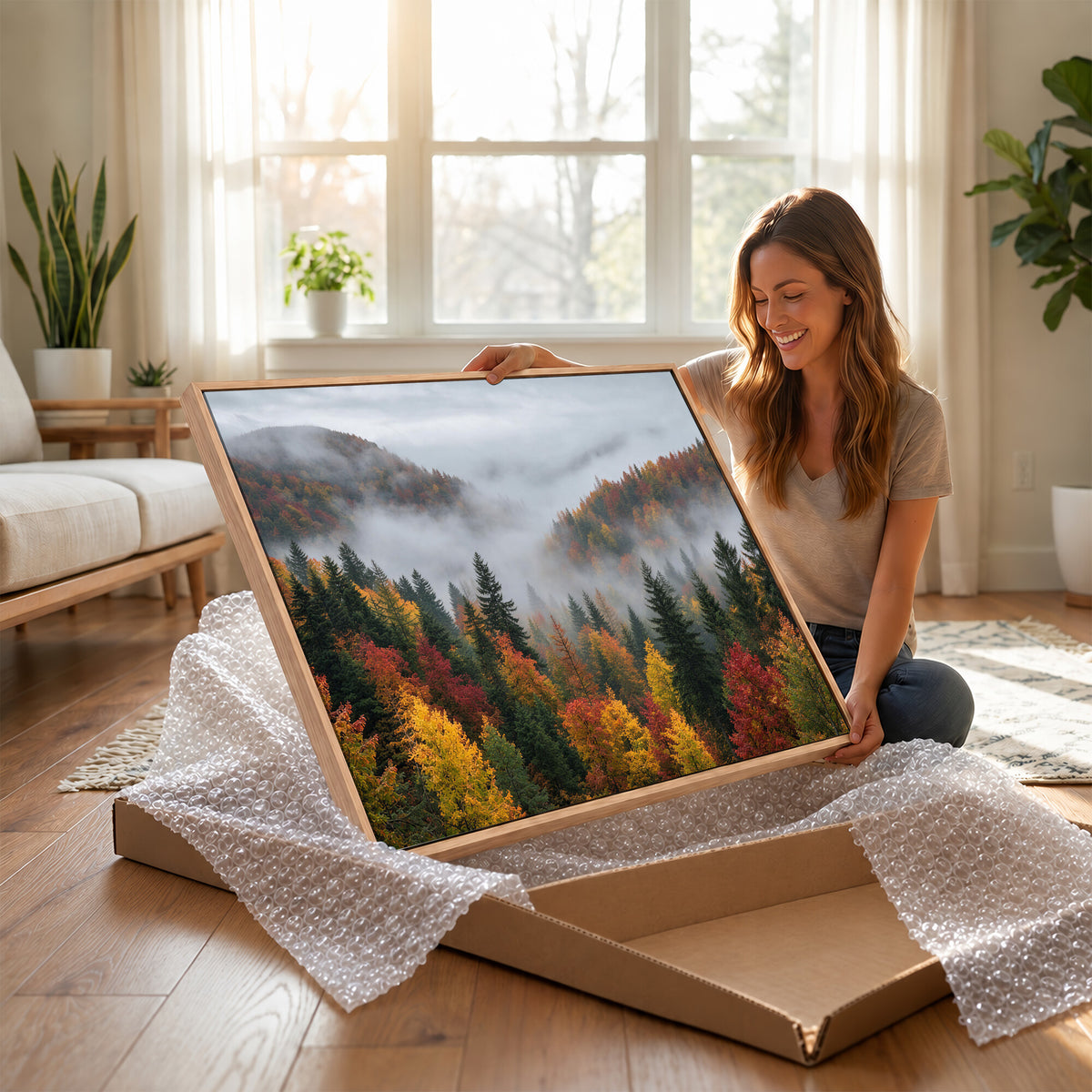 47877083-_Poster-30x20 - Fall Forest Misty Mountain Canvas Print Smoky Mountain Landscape Wall Art Autumn Trees Nature Poster Printing