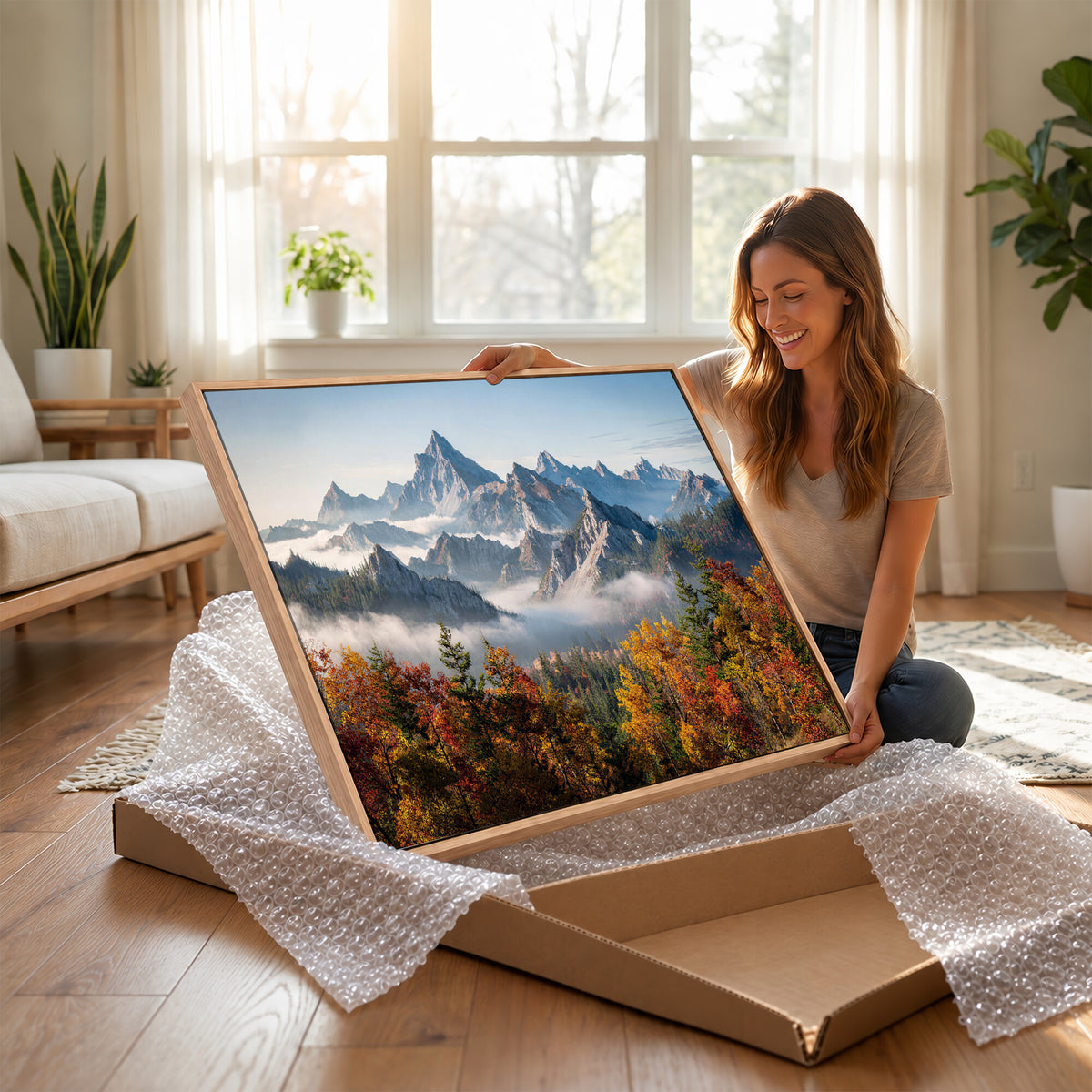 38847944-MGV-TP-30X20 - Majestic Mountain Peak Canvas Wall Art - Panoramic Autumn Forest Fog Landscape Print