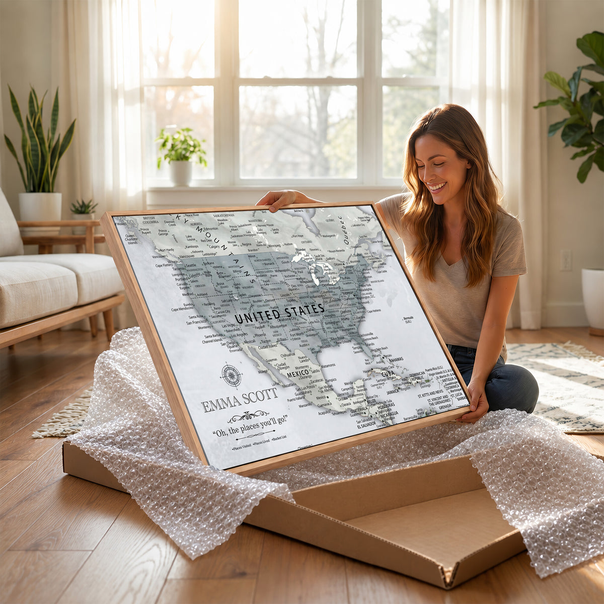 90686209D-MGV-CV-36X24 - Custom USA Push Pin Travel Map Canvas Wall Art - Personalized Couples Gift Flat Digital Print