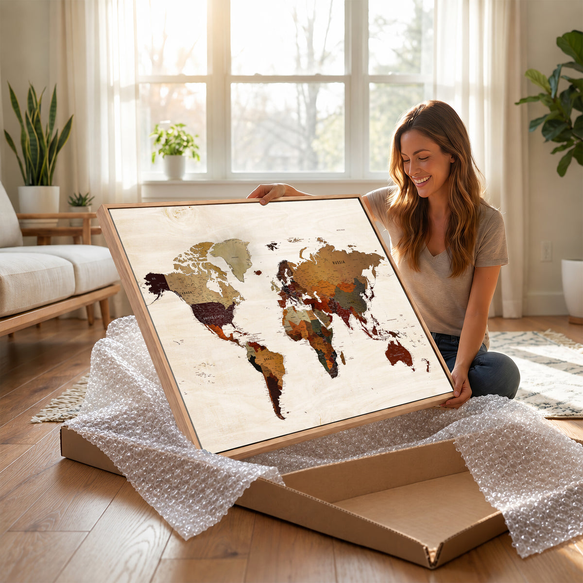35728547D-MGV-CV-36X24 - Custom Push Pin World Map Wall Art Canvas Print – Personalized Travel Tracker with Pins Framed Large for Home and Office Decor