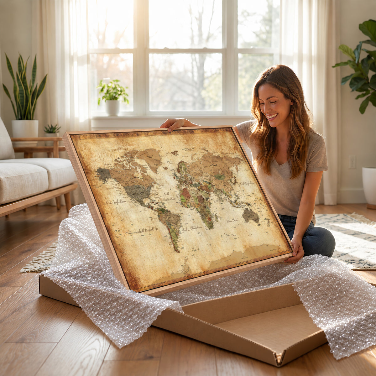 26621467D-MGV-CV-36X24 - Custom Push Pin World Map Wall Art Canvas Print – Personalized Travel Tracker with Pins Framed Large for Home and Office Decor
