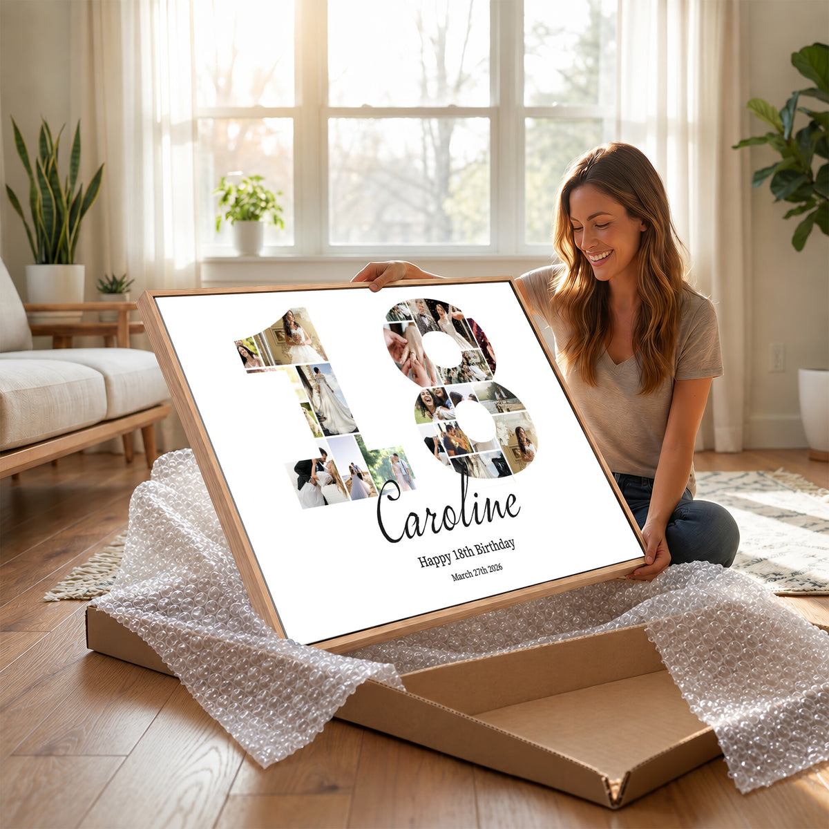 CSTM914DD-MGV-CV-36X24 - Number Photo Mosaic Canvas Print – Personalized Birthday Number Made of Your Photos