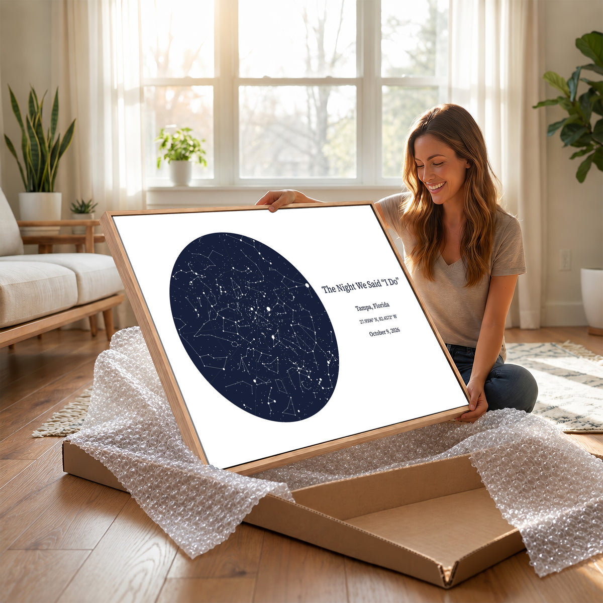 CSTM914STR-MGV-CV-36X24 - Custom Star Map Canvas Print – Personalized Night Sky Wall Art by Date and Location
