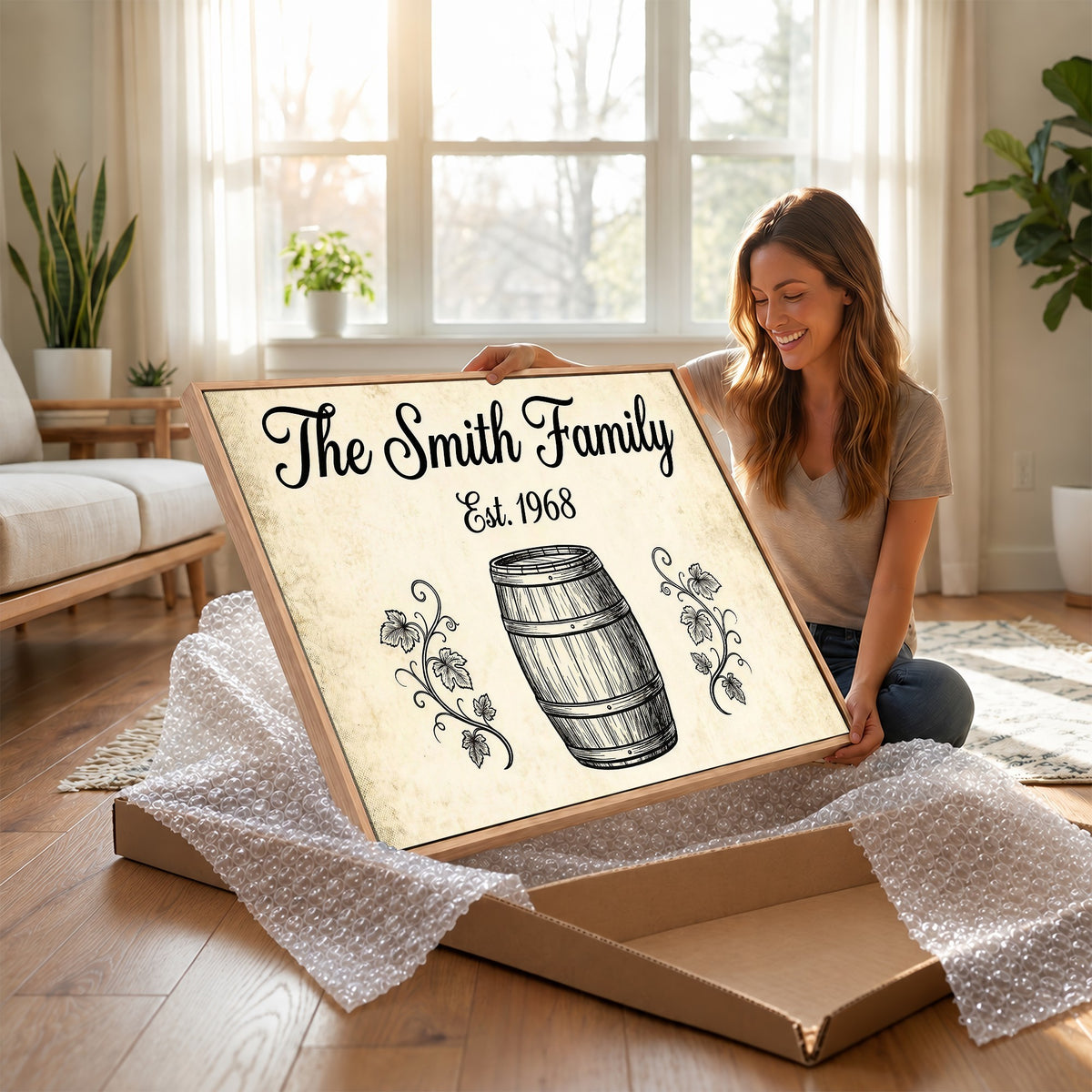 Family name sign with Est. year, vintage parchment background, print option