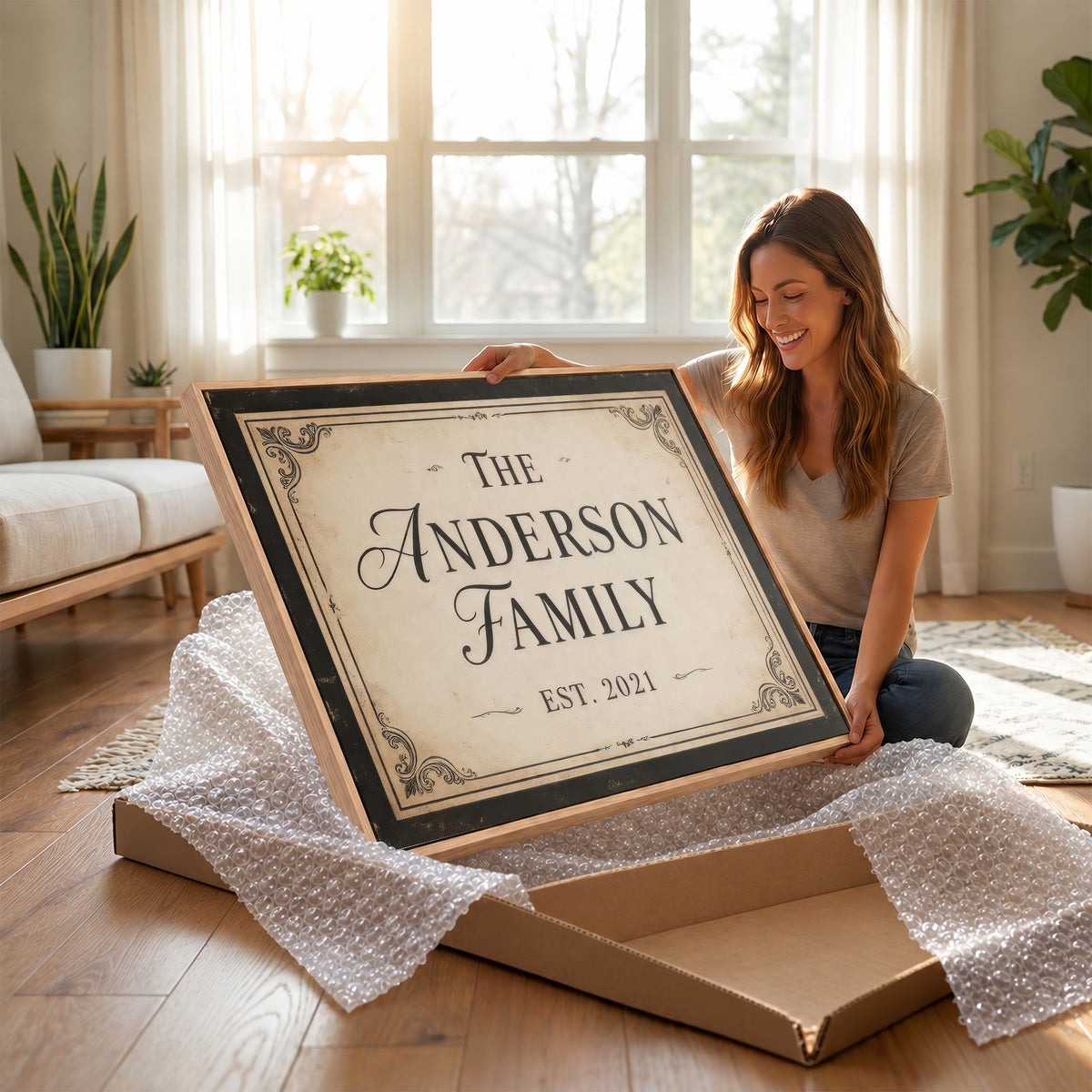Personalized Family Established Sign Canvas Print, Vintage Charcoal