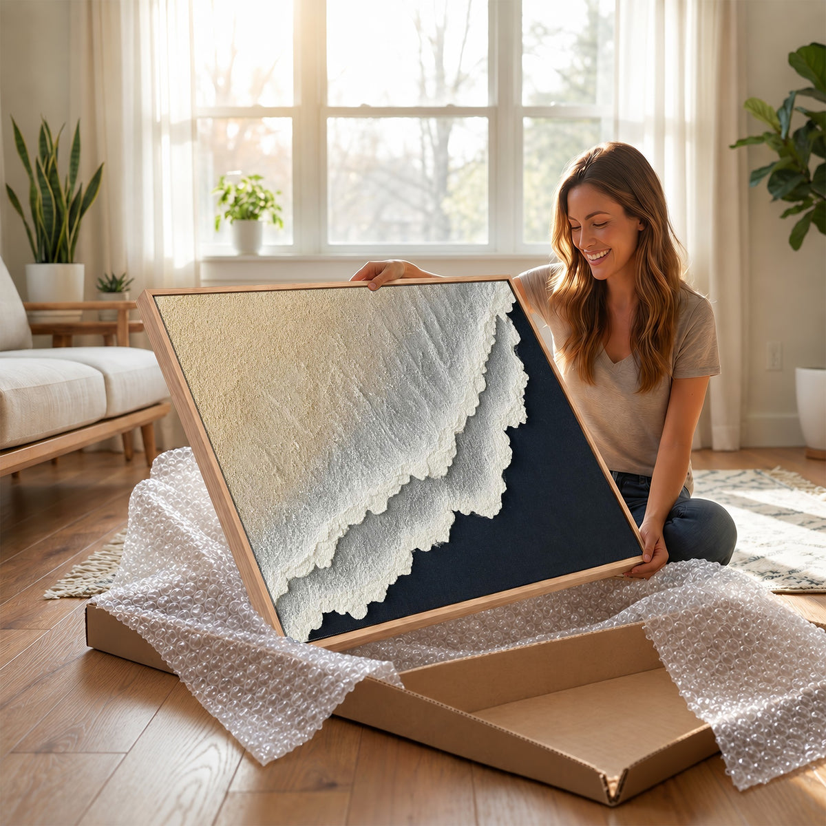 32969959-MGV-CV-24X16 - Abstract Ocean Wave Canvas Wall Art, Coastal Beach Wall Decor for Living Room