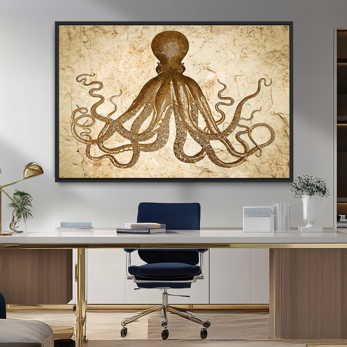 MGV-FC-36X24 - Sepia Octopus Wall Art Abstract Animal Canvas Print