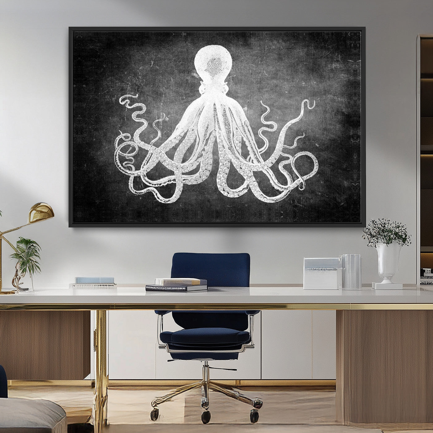MGV-FC-36X24 - Black White Octopus Wall Art Canvas Print
