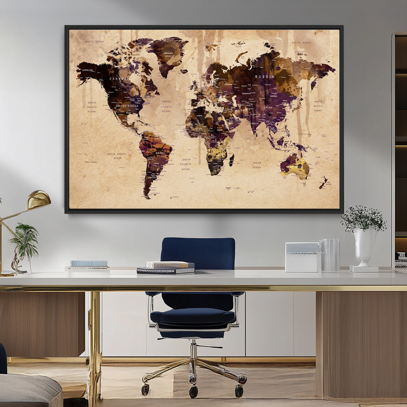 MGV-FC-36X24 - World Map Wall Art Canvas Print for Home and Office Decor